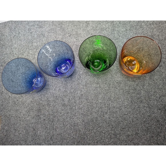 Set Of 4 Assorted Color Lenox Glass Tumbler Glasses Stemless Blue Yellow Green - Picture 4 of 10